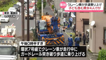 クレーン車が歩道に乗り上げ…子ども含む4人ケガ　東京・葛飾区