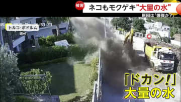 「こりゃタマらん」猫もビックリ！エーゲ海リゾートで噴き出す“大量の水”…水道管破裂で車のガラスは粉々、住宅9軒浸水　トルコ