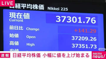 日経平均株価、小幅に値を上げ取引始まる