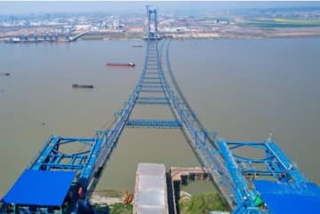 中国で建設中の燕磯長江大橋、メインケーブル4本の架設完了