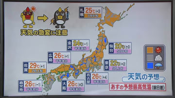 【あすの天気】晴れるところ多い　昼過ぎはにわか雨や雷雨に注意