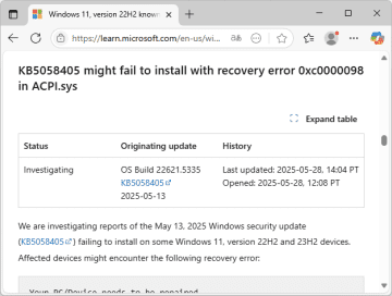 「Windows 11 22H2/23H2」に2025年5月セキュリティパッチを適用できない問題が発生中／デバイスの修復が必要とのエラー