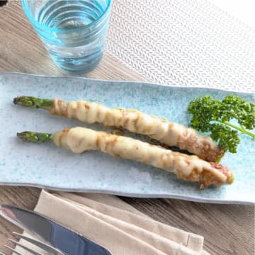【アスパラの豚バラ巻きチーズ焼き】甘辛みそだれがとろ〜り絡む絶品おかずレシピ♪