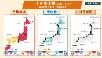 最新1か月予報　西日本太平洋側で降水量多く、6月後半ほど蒸し暑い日が続く見通し