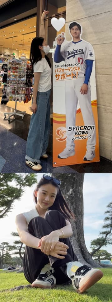 等身大パネルにハート！ママになった韓国元新体操選手、「大谷翔平ラブ」アピールの来日SHOT【PHOTO】
