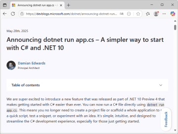 C#コードを単一ファイルでスクリプトのように書ける言語機能が「.NET 10」でテスト中／従来のプロジェクトベースへの変換も簡単