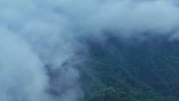 雲海が描き出す水墨画のような風景　中国安徽省