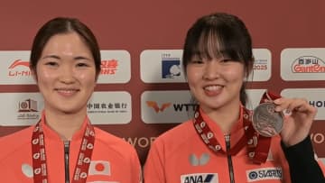 世界卓球銅メダルの張本美和＆木原美悠、声合わせ「きはりです！」　試合後メッセージにファン湧く