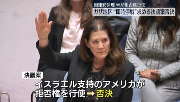 国連安保理、ガザ即時停戦・人道支援求める決議案を否決　米が拒否権行使