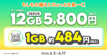povoから「データ追加12GB（365日間）」の期間限定トッピング　17日まで