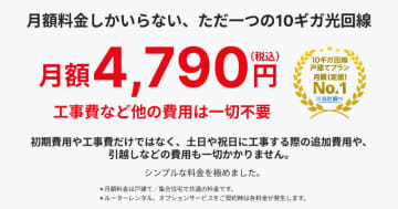 「BB.excite光 10G」、“月額料金4790円のみ”のシンプルな料金プランにリニューアル