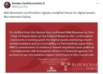 ミシェル・ボウマンFRB理事、監督副議長として公式承認...「仮想通貨に肯定的な信号」