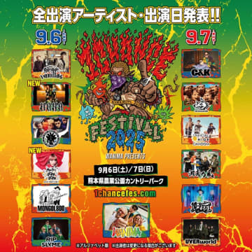 WANIMA主催＜1CHANCE FESTIVAL＞最終ラインナップにHANA、きゃりーぱみゅぱみゅ。出演日も決定