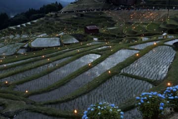 棚田に豊作願うともしび　三重・熊野で「虫おくり」