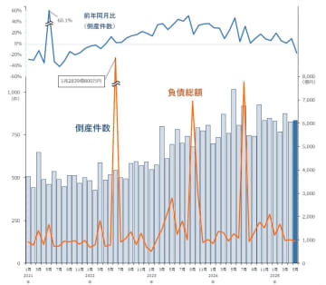 全国企業倒産集計2025年5月報 　倒産件数、3年1カ月ぶりに前年を下回る