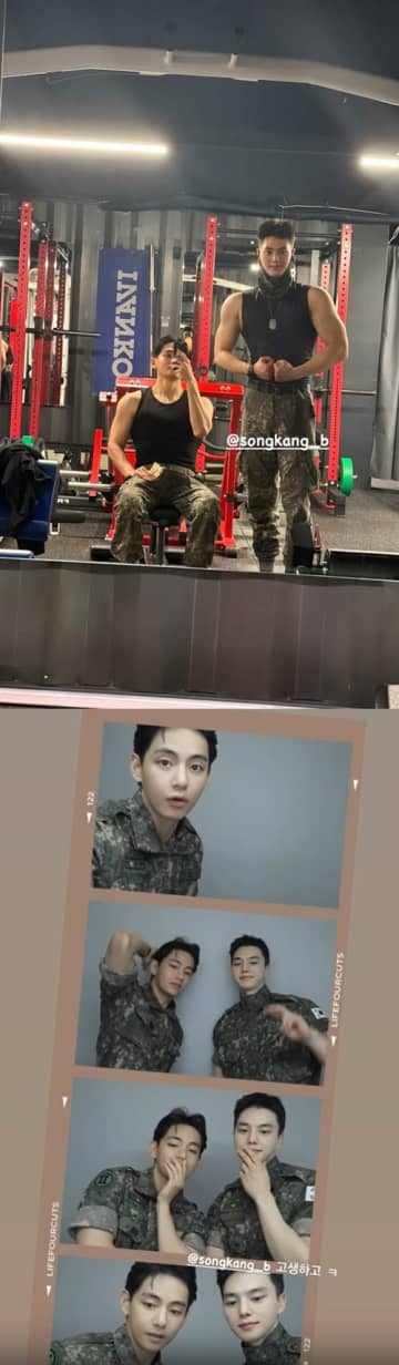 眼福すぎる筋肉イケメンツーショ！BTS・Vがソン・ガンとの記念写真公開、本日（10日）ひと足先に除隊