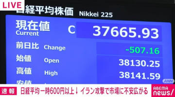日経平均 一時600円以上値下がり イスラエルのイラン攻撃で市場に不安広がる