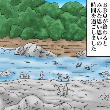 【漫画】親から離れて川遊び！対岸に手を振っている人が見える【世にも奇妙ななんかの話 Vol.98】