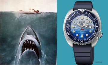 映画『JAWS』公開50周年記念として文字盤に“巨大なホオジロザメ”が潜むセイコー ダイバーズウオッチが誕生