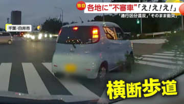 「え！え！え！え！」横断歩道でゆっくり停止する“不審車”…突如ガードレールに衝突する車も　高齢者の操作ミスか　千葉