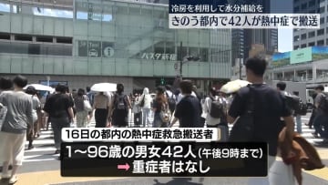 熱中症で42人が救急搬送　東京消防庁管内（午後9時まで）