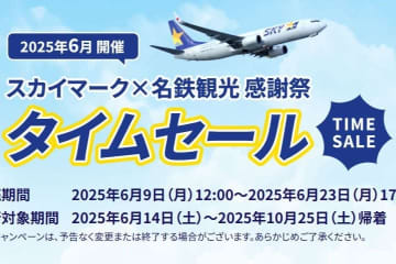名鉄観光、スカイマーク利用ダイナミックパッケージでタイムセール　6月23日まで