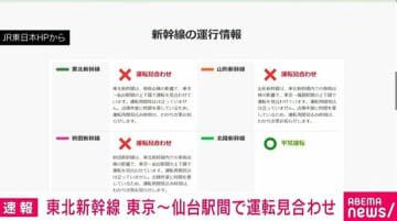 東北新幹線 東京～仙台駅間で運転見合わせ 再開見込み立たず