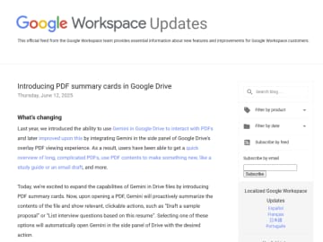 「Google ドライブ」にPDFを自動で要約したカードを表示する機能が追加／クリックで実行可能な生成AIによるアクションもサジェスト