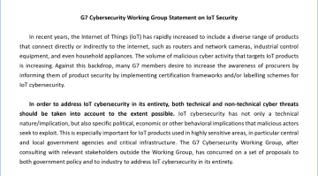 「IoTセキュリティに関するG7サイバーセキュリティWG声明」が公表、G7各国政府やIoTベンダーへ提言