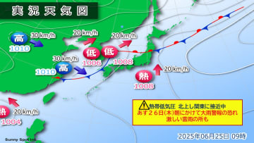 関東　熱帯低気圧接近中　あす朝にかけて大雨警報の恐れ　激しい雷雨の所も