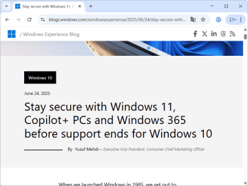 Microsoft、「Windows 10」延命プログラム「ESU」をテスト開始、個人でもOK、無償オプションも／一般展開は7月から順次、8月中旬には広く利用できるようになる見込み