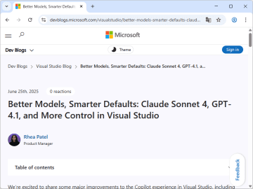 「Visual Studio」のコーディング支援AI、既定モデルが「GPT-4o」から「GPT-4.1」に／利用できるモデルも拡充、「GitHub」の新しい課金モデルに合わせたUI更新も