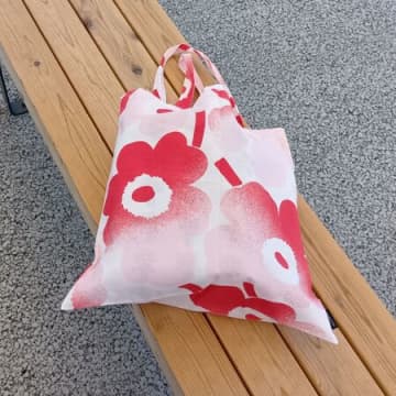 マリメッコ ウニッコ ミニトートバッグ ブルー×レッド ミャクミャク風 万博風 マリメッコ ウニッコ ミニトートバッグ ブルー×レッド