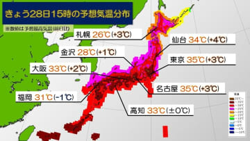 東日本～西日本を中心に広く熱中症注意　広島は連日の熱中症警戒アラート発表