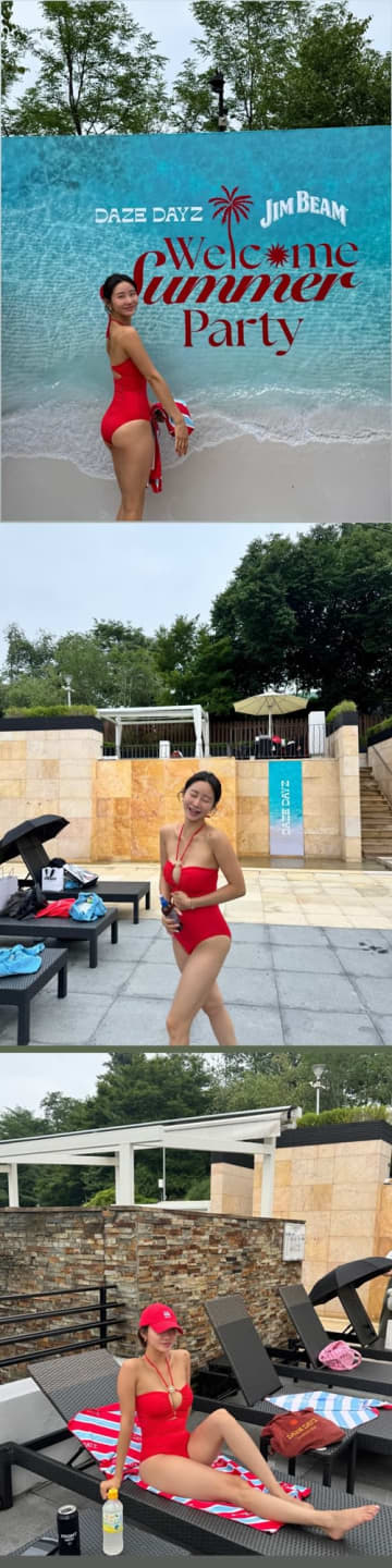 双子のママとは思えない…シングルマザー韓国女優、“真っ赤なスイムウェアで魅せたド級ボディ【PHOTO】