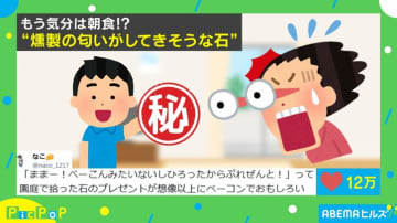 ベーコンにしか見えない！息子が園庭で拾った“燻製の匂い”がしてきそうな石に「ほうれん草と炒めたくなるww」と話題沸騰