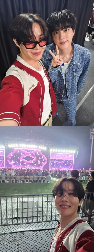 “変わらぬ友情”に感動…BTS・J-HOPE、JINの初ソロコンを観客席から全力応援！【PHOTO】