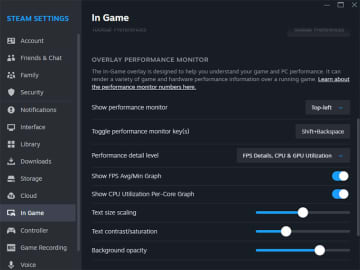 Steam、CPU/GPUなどの使用状況が分かるパフォーマンスモニター機能を正式実装