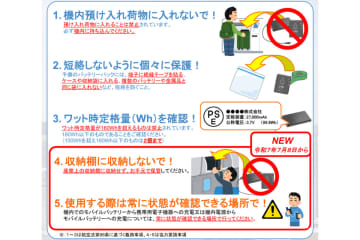 機内持ち込みのモバイルバッテリー「収納棚に入れないで」