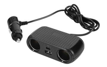 オウルテック、ケーブル型車載充電器「OWL-CCUCD2C2-BK」 USB Type-C/Type-Aとアクセサリーソケット2基増設