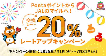 JAL、Pontaからのマイル交換でレートアップ　通常より20％増、7月末まで