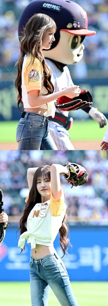 美くびれ際立つ大胆フォーム…IVE・リズ、始球式に登場！ピザ70枚の差し入れも話題に【PHOTO】