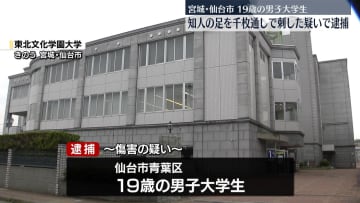 知人の脚を千枚通しで刺した疑い、19歳の男子大学生を逮捕　宮城・仙台市