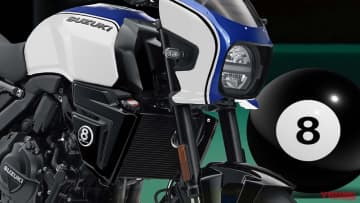 スズキの新型ネオクラシック「GSX-8TT」2027年モデルはクーリー仕様だっ!? 角ばったデザインに青白が映えそう！
