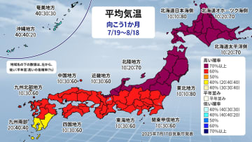 北日本中心に高温　沖縄は曇りや雨の日多く　今後2週間は気温低い　気象庁1か月予報