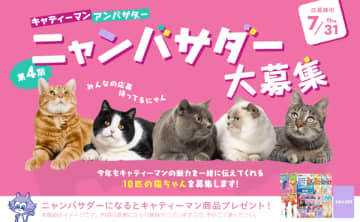 あなたの愛猫がキャティーマンの顔に！7月18日から「第4期ニャンバサダー」大募集開始　キャティーマンの魅力を一緒に伝えてくれる10匹の猫ちゃんアンバサダー「第4期ニャンバサダー」を今年も大募集いたします。