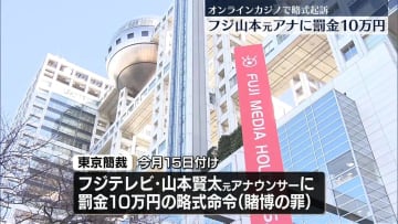フジテレビ元男性アナウンサーに罰金10万円の略式命令　“オンラインカジノ賭博”で