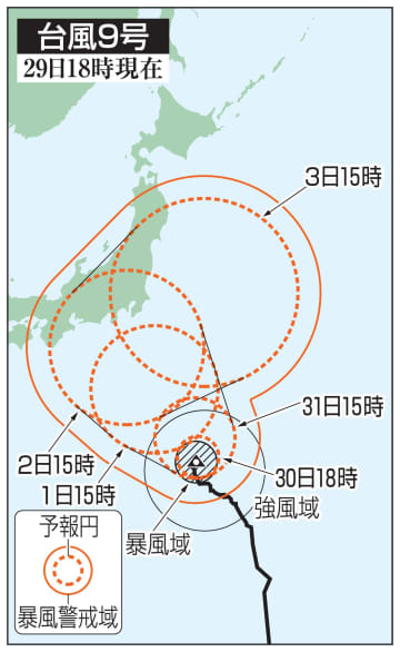 台風9号、小笠原近海で停滞　高波警戒、進路に注意を