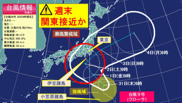 ほぼ停滞台風9号小笠原影響長引く 週末は関東に接近 警報級の高波・大雨・暴風の恐れも