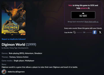 『デジモンワールド』に「GOG Dreamlist」にて2万6千票の偽アカ票確認と報告。復活求める“懐ゲー”投票に行き過ぎた熱意アリ！？